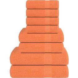 vidaXL Towel Set 8 Piece Tea Towel Hand Towel Wash Towel 360 gsm 100% Cotton Towel Orange (140x70cm)