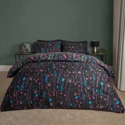OHS Botanical Floral Bedding Set Double Duvet Cover Black (200x200cm)