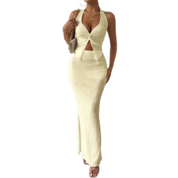 Shein Twist Front Backless Halter Top Mermaid Hem Skirt For Summer