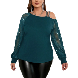 Shein Plus Asymmetrical Collar Patchwork Long Sleeve TShirt