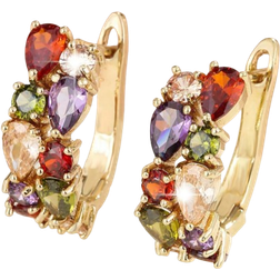 Shein 1pair Gorgeous Monalisa Colorful Cubic Zirconia Paved Elegant Trendy Round Decor Earrings Luxury Party Jewelry For Women
