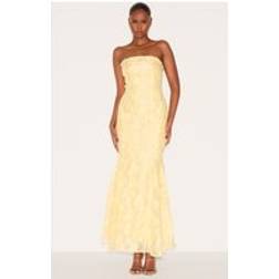 PrettyLittleThing Textured Lace Up Back Maxi Dress - Lemon