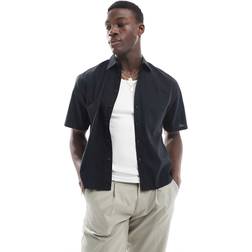 Only & Sons Boxy Fit Linen Mix Shirt Black
