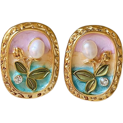Shein Pair Baroque Pearl Flower Stud Earrings Suitable For Daily Wear