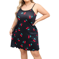 Shein Große Größen Negligé Schlafkleid mit Kirsch Muster, Sommerkollektion