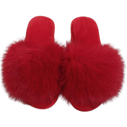 Shein Women's Stylish Slippers, Suitable For Bridal Robe, Red Festive Lucky Year Plush Slippers For Comfortable, Warm, Anti-slip Indoor Wear In Winter
