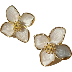 Shein 1pair Needle Fashionable Luoshen Flower Drop Glaze White Flower Earrings For Women For Daily Decoration