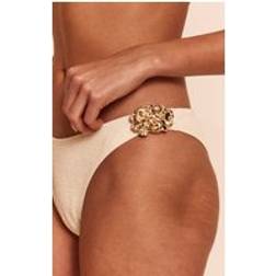 PrettyLittleThing Cream Textured Flower Trim High Leg Bikini Bottoms - White