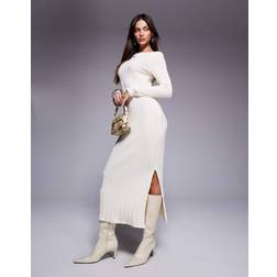 River Island ribbed midi dress in cream-White