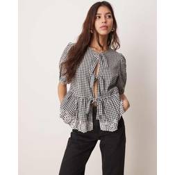New Look New Look Tie Front Gingham Top - Black