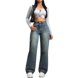 Shein Lässige Verwaschen-Retro Jeans - Geradem Bein