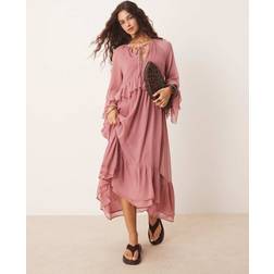 New Look Women's Ruffle Trim Chiffon Midi Dress - Pink