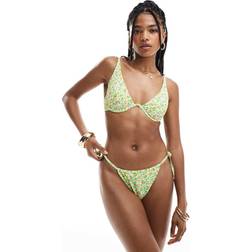 New Look Women's Floral Print Tie Side Bikini Bottoms - Yellow