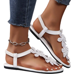 Shein Ladies Thong Flat Sandals With Stylish White Flowers Elasticslip Design TStrap Flat Sandals Elegant And Perfect For Weddings