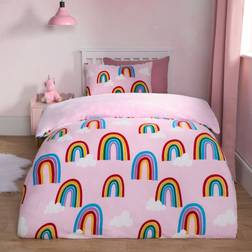 OHS Rainbow Print Fleece Set, - Single Duvet Cover Pink (200x135cm)