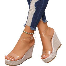 Shein Womens Comfortable New Summer Wedges Sandals Fashionable And Versatile Lightweight SlipResistant Transparent Rope Sole Buckle Strap Sandals