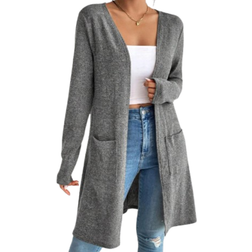 Shein Womens Elegant Solid Color Long Sleeve Regular Knitted Cardigan