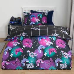 OHS Neon Gaming Check Reversible Set, - Single Duvet Cover Black (200x135cm)