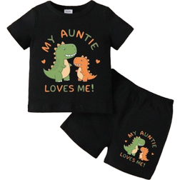 Shein Baby Boys Animal Letter Printed Short Sleeve Top And Shorts Set Summer
