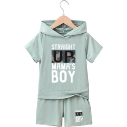 Shein pcs Young Boy Summer Outfits Young Boy Casual Sports Shorts Set With Short Sleeve Hooded Top Summer Clothes