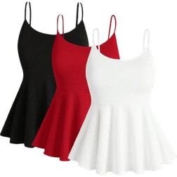 Shein Plus Women Summer Solid Color Ruffled Hem Casual Spaghetti Strap Tank Top