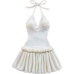 Shein Sexy Halter Criss-Cross Backless Ruffled Hem Knit Dress - Women's