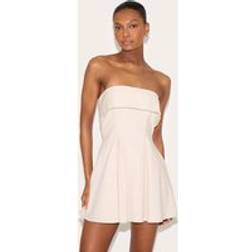 PrettyLittleThing Natural Linen-Blend Bandeau Fold Over Shift Dress