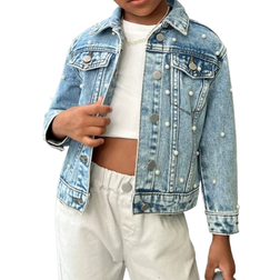 Shein Cool Girl Floral Embroidered Beaded Elegant Denim Jacket