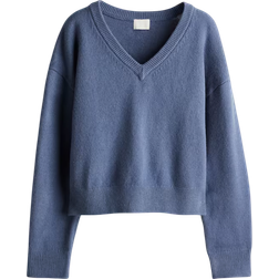 H&M V-Udskæring Trøje med Dame - Blå