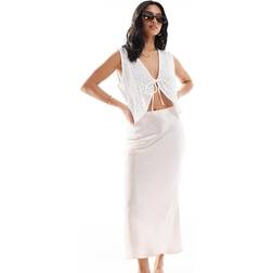 New Look Petite Satin Bias Midi Skirt - Pale Pink
