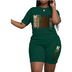 Shein Plus Round Neck Letter Printed Short Sleeve TShirt And Leggings pcsSet Summer