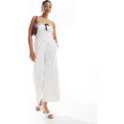 Hollister Strapless Linen Jumpsuit With Contrast Trims - White