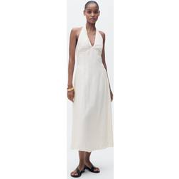 Mango Halter-Neck Linen Dress - Off White