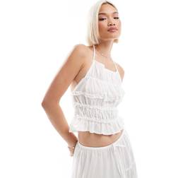 Stradivarius Gräddvit Crop Top Med Rysch Och Halterneck - Naturlig