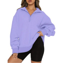 Shein Womens Solid Color Half Zip Stand Collar Long Sleeve Sweatshirt