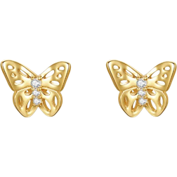 Rachel Glauber Rachel Glauber Enchanting 14k Yellow Gold Plated 3-Stone Filigree Butterfly Stud Earrings with Cubic Zirconia Gold