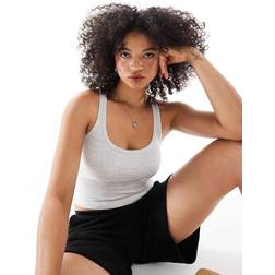 Bershka Scoop Neck Ribbed Tank Top - Grey