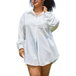 Shein Große Größen lässige weiße Bluse mit Überwurf Schulter, Frühling Herbst
