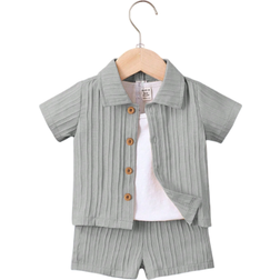 Shein Baby Boy Solid Button Front Shirt Shorts Without Tee