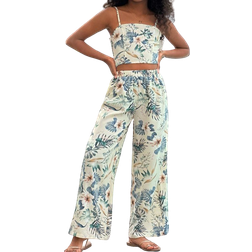 Shein Tween Girls' Everyday Casual Tropical Print Cami Top And Pants Set