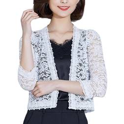 Moly Women's Vest Bolero Lace Cardigan 3/4 Sleeve Cardigan - White