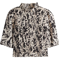H&M Smocked Blouse - Powder Pink/Black Patterned
