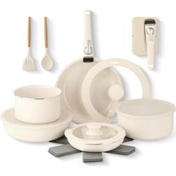 Gotham Steel Nonstick Pots and Pans 18 Pc Detachable Handles, Cream - Beige Cookware Set with lid 18 Parts