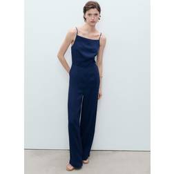 Mango Long Denimeffect Jumpsuit Med Denimlook Og Lige Ben - Blå