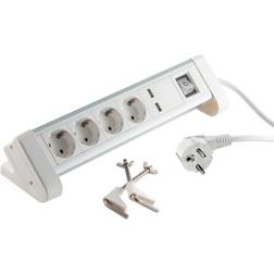 S-Conn Stikdåse 4 Udtag Schuko EU USB-A Afbryder Hvid 1.5 m