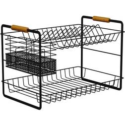 Dunelm Bamboo Two Tier Drainer Black Dish Drainer 44cm