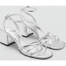 Mango Heeled Sandal With Crossed Straps - Silver