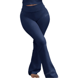 Shein Plus Women Solid Color FoldOver Waist Flared Fashion Leggings