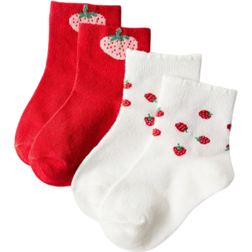 Shein 2pairs/Set Cute Strawberry Patterned Infant Basic Socks Suitable For Outdoors