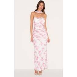PrettyLittleThing Floral Scarf Detail Ruched Maxi Dress - Pink